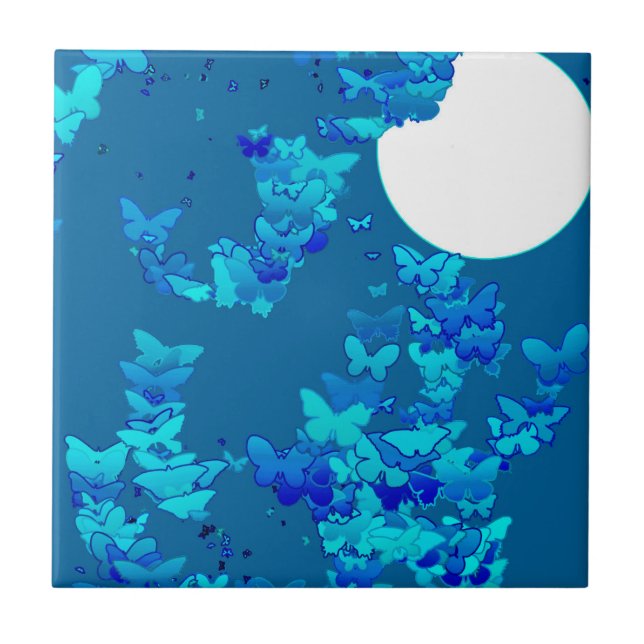 Azulejo Paisaje lunar con mariposas - azul profundo (Frente)