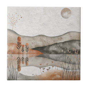 Azulejo Paisaje lunar de terracota bohemio terroso del lag