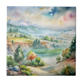Azulejo Paisaje montañoso acuarela