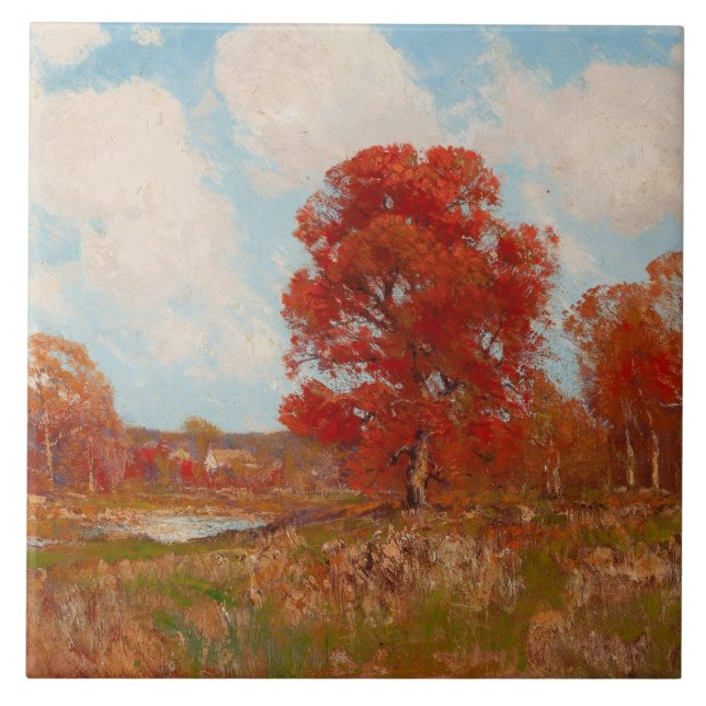 Azulejo Paisaje otoñal (Escena rural en otoño) (Árboles ro (Frente)