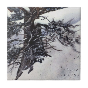 Azulejo Paisaje paisajístico del pinar de la nieve de inv