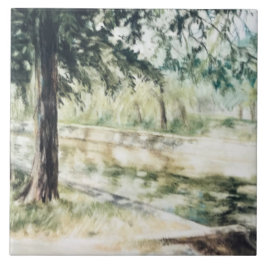 Azulejo Paisaje paisajístico pintado a mano río de árboles