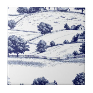 Azulejo Paisaje pastoril francés de toile azul atemporal