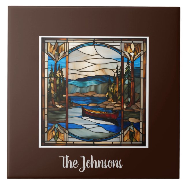 Azulejo Paisaje personalizado de canoa de vidrio con manch (Frente)