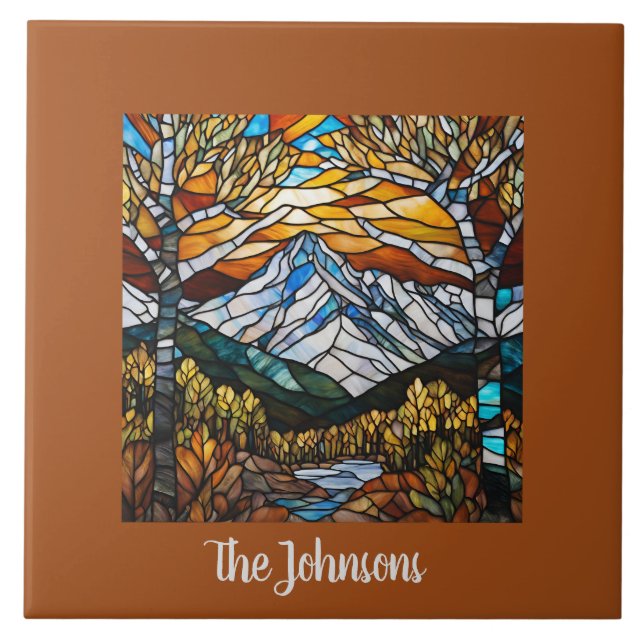 Azulejo Paisaje personalizado de montaña de vidrio con man (Frente)