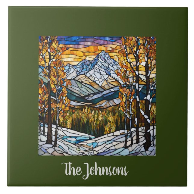 Azulejo Paisaje personalizado de montaña de vidrio con man (Frente)