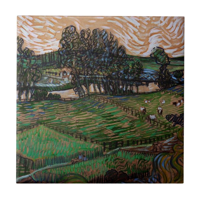 Azulejo Paisaje, puente sobre Oise por Vincent van Gogh (Frente)