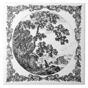 Azulejo Paisaje rural holandés Delft Vintage negro y blanc