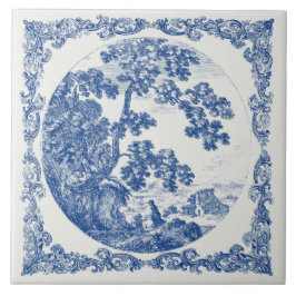 Azulejo Paisaje rural holandés vintage azul Delft