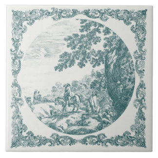 Azulejo Paisaje rural vintage Delft azul turquesa y gris