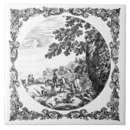 Azulejo Paisaje rural vintage Delft negro y blanco