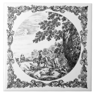 Azulejo Paisaje rural vintage Delft negro y blanco