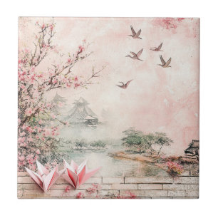 Azulejo Paisaje Sereno de Flor de Cerezo Rosa (2)