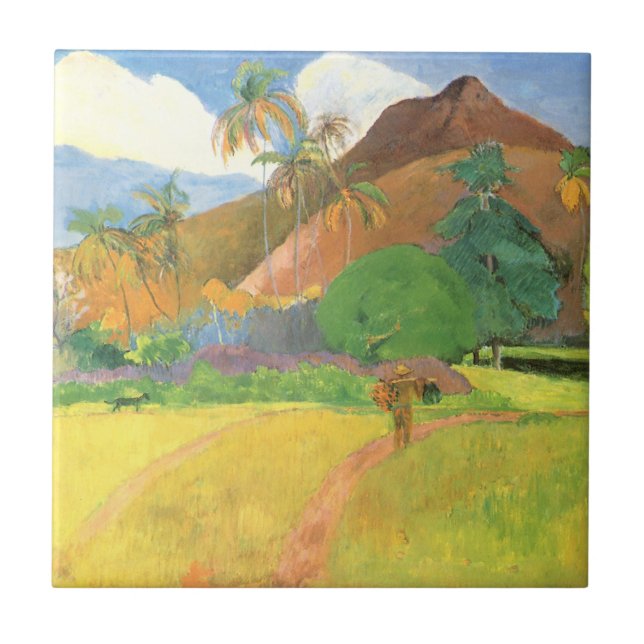Azulejo Paisaje tahitiano, montañas Tahiti, Paul Gauguin (Frente)