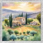 Azulejo Paisaje toscano acuarela de mosaico pintado<br><div class="desc">Mosaico con una pintura acuarela de un paisaje toscano</div>