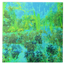 Azulejo Paisaje Trippy Lime Green y Blue Garden