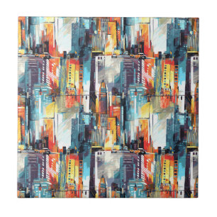 Azulejo Paisaje urbano abstracto de ciudad ciberpunk (2)