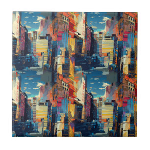 Azulejo Paisaje urbano abstracto de ciudad ciberpunk (4)