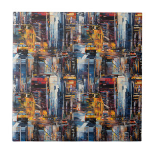 Azulejo Paisaje urbano abstracto de ciudad cyberpunk (1)