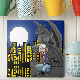 Azulejo Paisaje urbano de fantasía urbana con gárgola