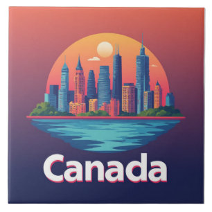 Azulejo Paisaje urbano de la ciudad de Canadá al atardecer