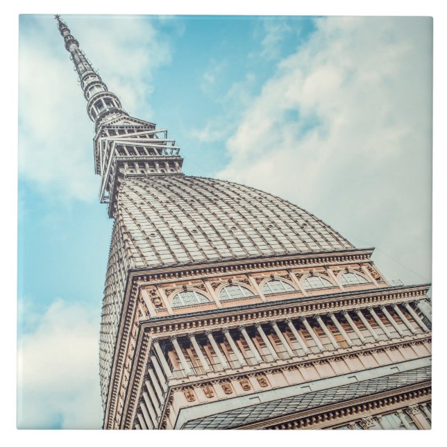 Azulejo Paisaje urbano de Mole Antonelliana, Turín, Italia (Frente)