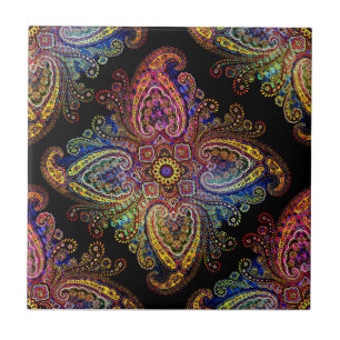 Azulejo Paisley Multicolor de Molinete sobre Negro