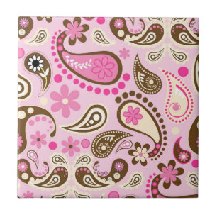 Azulejo Paisley Pink Brown Flowers País Texas