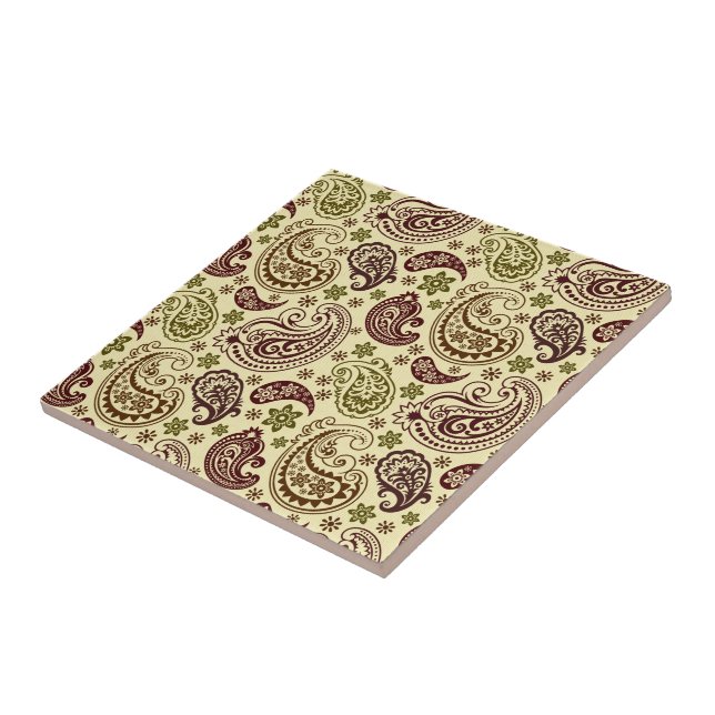 Azulejo Paisley Verde Marrón Y Pastel Beige (Lado)