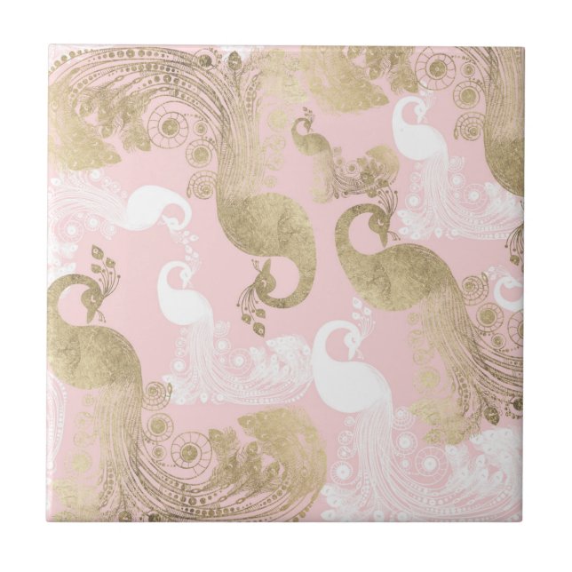 Azulejo Pajarito real de oro blanco rosado de Rubor (Frente)