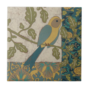 Azulejo Pájaro azul amarillo y Verde azulado encaramado en