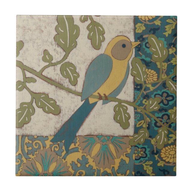 Azulejo Pájaro azul amarillo y Verde azulado encaramado en (Frente)