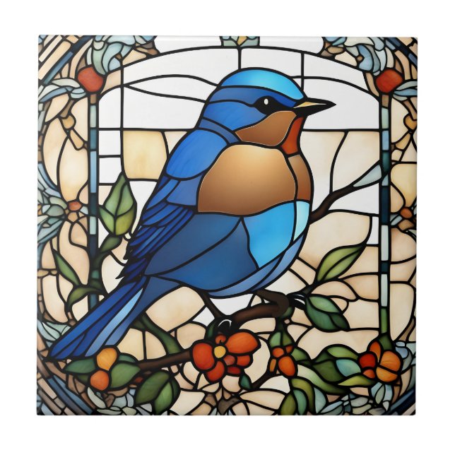 Azulejo Pájaro azul de vidrio templado Faux (Frente)