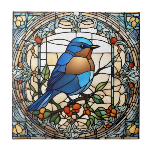 Azulejo Pájaro azul de vidrio templado Faux