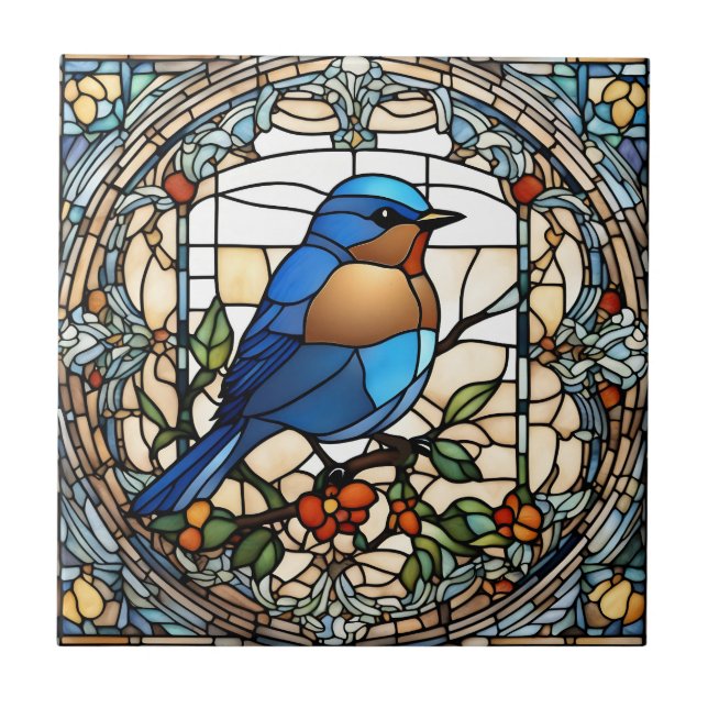 Azulejo Pájaro azul de vidrio templado Faux (Frente)