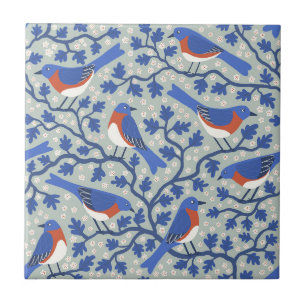 Azulejo Pájaro azul y arte y manualidades de flores silves