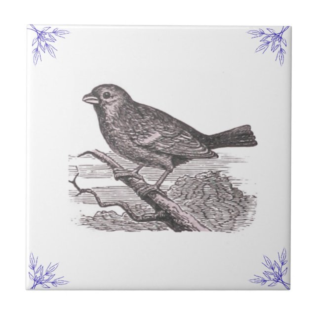 Azulejo Pájaro azul y mosaicos (Frente)
