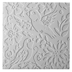 Azulejo Pájaro Blanco Gris Negro Grabado en relieve Anima