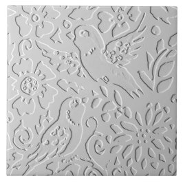 Azulejo Pájaro Blanco Gris Negro Grabado en relieve Animal