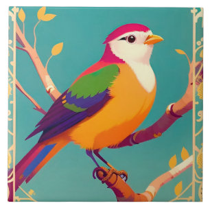 Azulejo Pájaro Cantador Colorido Posado en una Rama en Flo