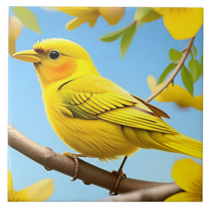Azulejo Pájaro Cantor Amarillo Brillante Posado en una Ram