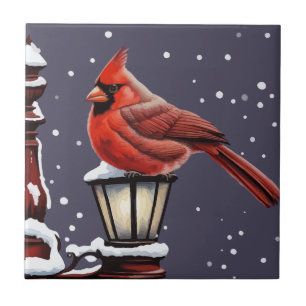 Azulejo Pájaro Cardenal Posado En Una Farola Cubierta De N