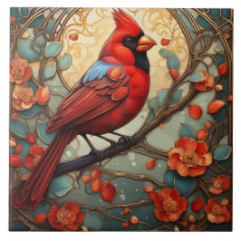 Azulejo Pájaro cardenal rojo de estilo Art Nouveau