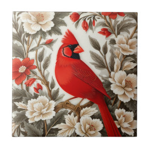 Azulejo Pájaro Cardinal del Norte Floral Hermoso