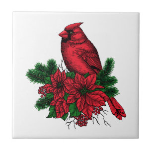 Azulejo Pájaro cardinal, ilustracion Navidad
