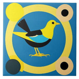 Azulejo Pájaro Colorido en Diseño de Arte Geométrico Abstr