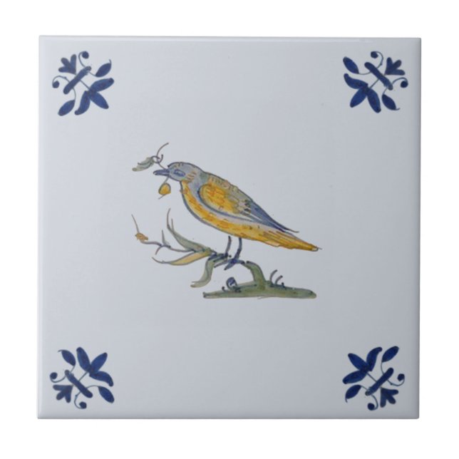 Azulejo Pájaro con mano de Berry Delft Repro Pintado c. 16 (Frente)