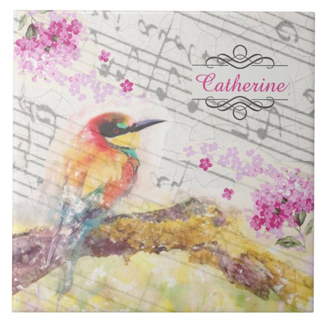 Azulejo Pájaro de cosecha en la descomposición de las flor (Frente)