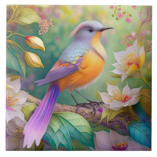 Azulejo Pájaro de fantasía de cabeza lavanda y pecho naran