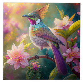 Azulejo Pájaro de fantasía Jay Arcoíris con cresta naranja